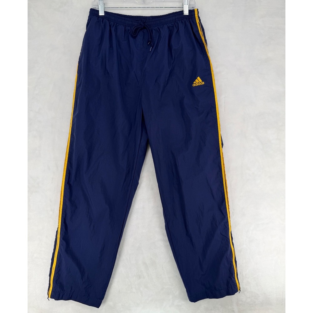Adidas Vintage Navy Blue Yellow Stripe Windbreaker Track Pants AVQ001 Mens Large